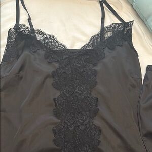 Elegant Black Lace Trim Chemise lingerie set